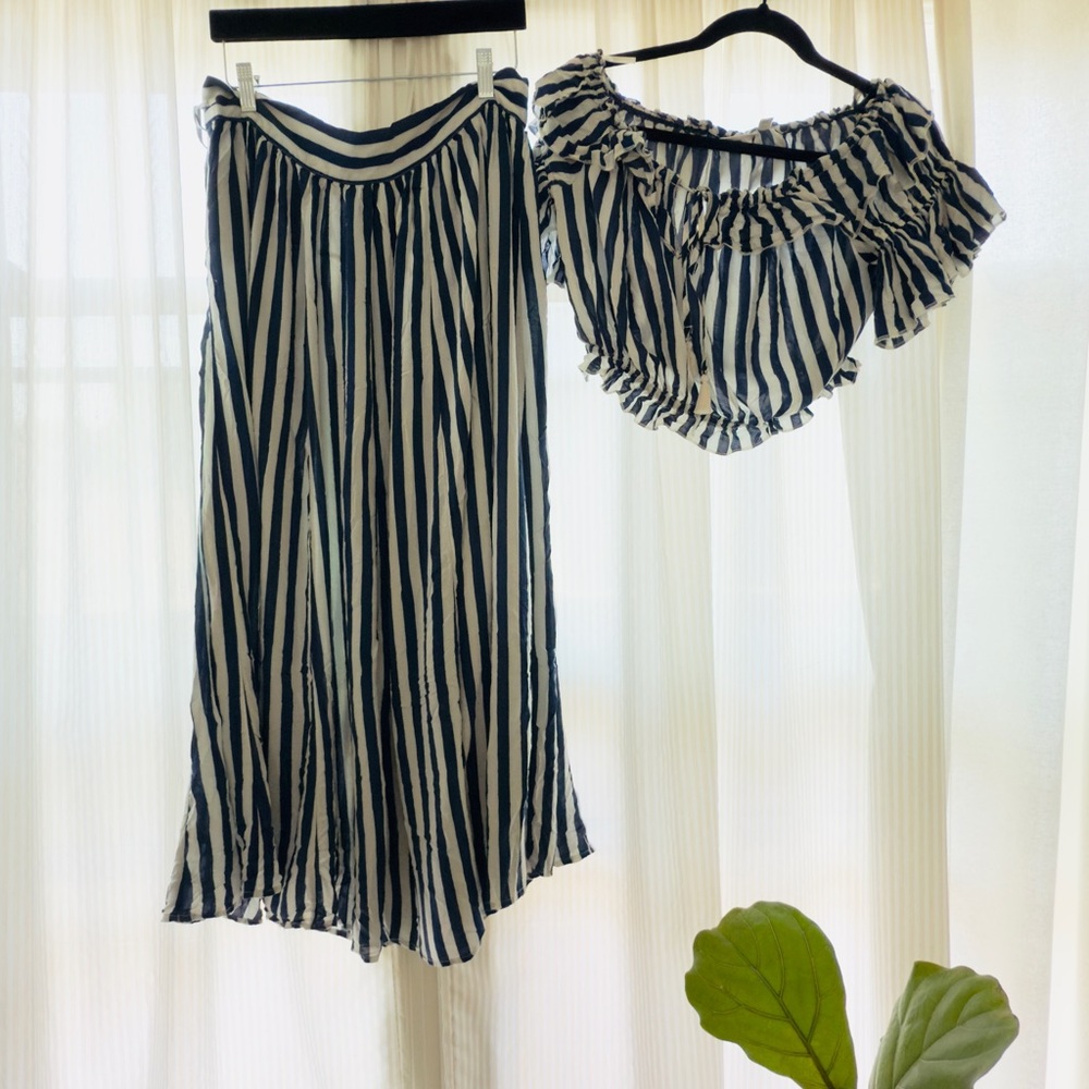 Eva Mendes for New York & Company Blue and White Maxi Skirt Set